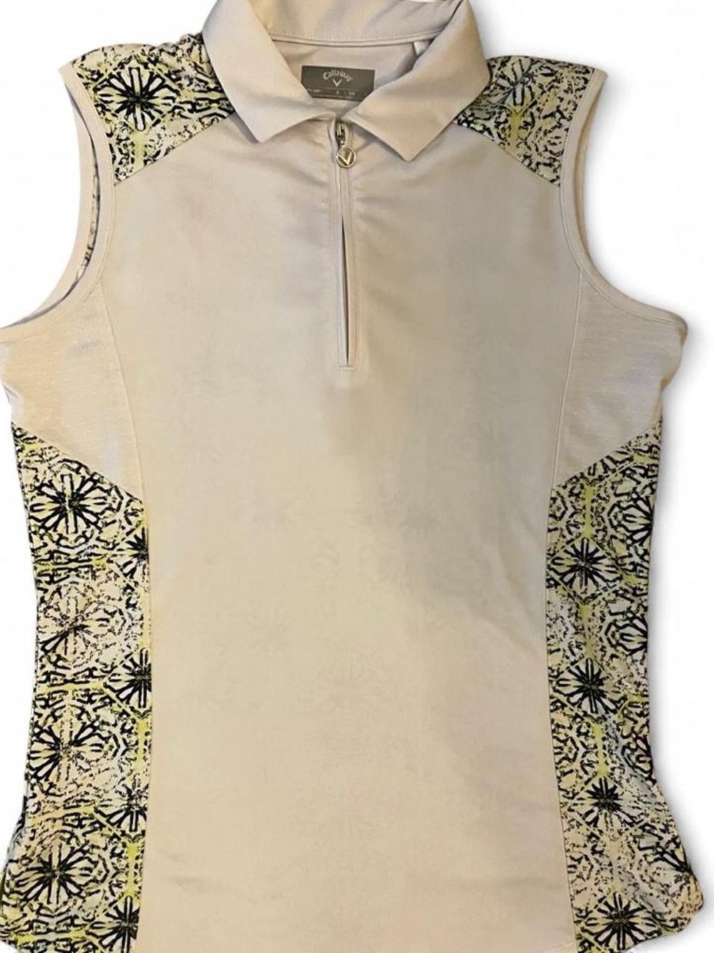 Callaway Light Cream Zip Polo with Silver Logo Pull